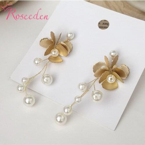 New Korean Vintage Pearl Drop Earrings Flower Shape Women Girl Fashion Earrings Jewelry RE3984