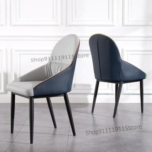 Nordic Dining Chair Family Modern Simple Minimalist Dining Table Chair Back Black Leather Model Room Dining Room Stool Light Lux