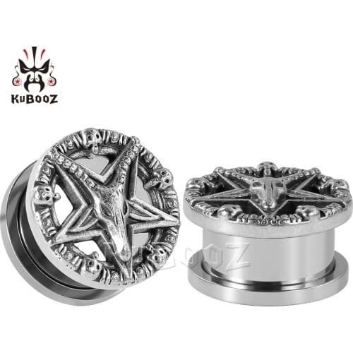 Hot pentagon logo tunnels piercing ear plugs body jewelry expanders sell by pair fashion unsex gift 8mm to 25mm