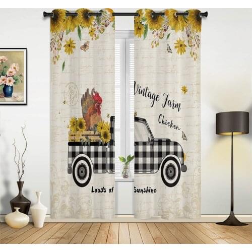 Pastoral Style Chicken Sunflower Truck Curtains for Bedroom Kids Room Living Room Window Curtain Luxury Curtains for Kitchen