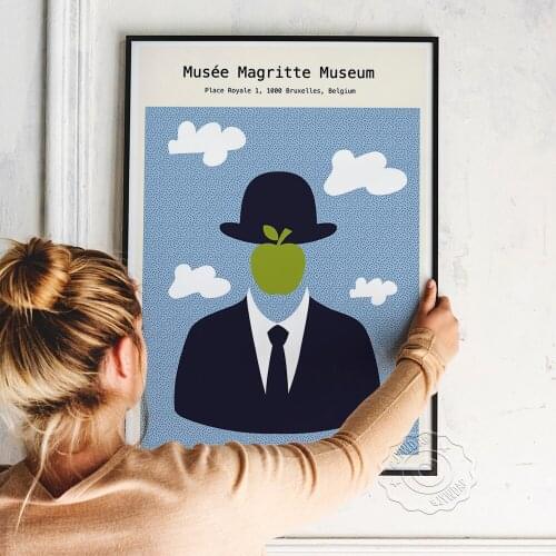 Rene Magritte Surrealism Poster, Magritte Blue Sky White Cloud The Son Of Man Art Prints, Nordic Style Home Decor Wall Picture