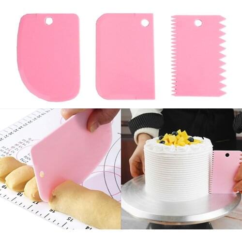3pcs Plastic Cake Butter Pastry Cookie Dough Scraper Cutter Bake DIY Decorating Kitchen Tools