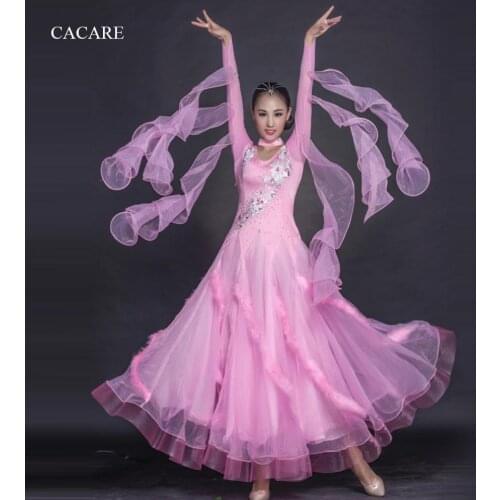 Ballroom Dance Competition Dresses Flamenco Standard Dance Dresses Waltz Tango 8 Colors D0422 Big Sheer Hem Long Sleeve Applique