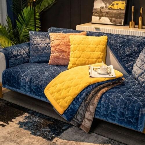 Sofa cushion winter thickened warmth plush fabric non-slip combined slipcover Nordic modern full cover sofa cover customize