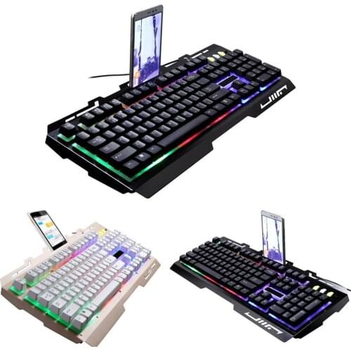 Wired Keyboard Robotic Feel Metal Luminous Backlight Mobile Phone Stand Holder Gaming Waterproof windproof For Windows 7/8/Vista