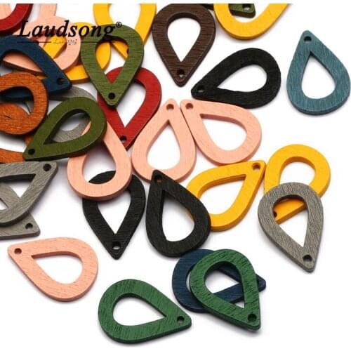 Mixed Colored Flat Water Drop Shape Natural Wooden Beads Loose Spacer Beads Supplies For Jewelry Making Handmade DIY Accessories