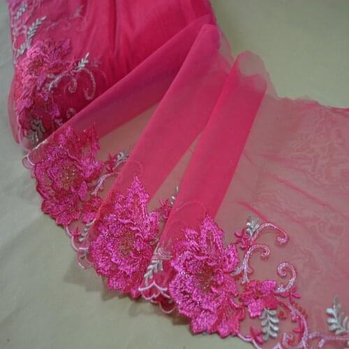 Somelace 2yds/lot pink gauze shiny thread floral Embroidery DIY lace trim for garments and wedding decoration17012004