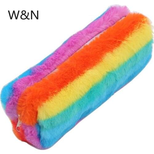 Cute Rainbow Plush Pencil Case School Pencil Cases Bag Stationery Pencilcase Kawaii Pencil Case For Girls School Supplies Tools