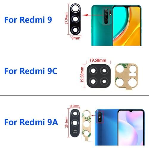 10Pcs/Lot, Glass Rear Camera Glass Lens For Xiaomi Redmi 9 9A 9C Back Camera Lens With Adhesive Tape