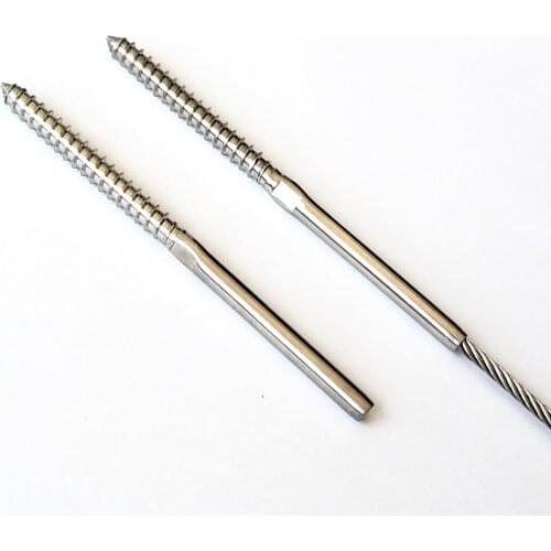 Lag Screw Terminal 3mm or 1/8" Cable Stainless Steel 316 Hand Swage Wire Rope Fitting Railing Wooden Post Rigging Hardware