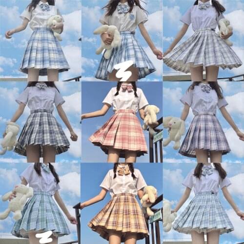 New hot JK Uniform Suit Full Set Basic Pleated Skirt JK Plaid Skirt Two-Piece Set japanese school uniform school girl uniform