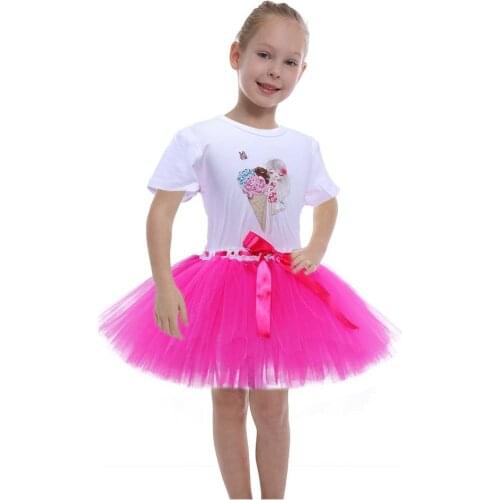 Rose Pleated Pink Tutu Fluffy Mesh Fairy Short Skirt Belt Ice cream Girl Clothes Mini Skirts For Girls With T-shirt 2-8 Years