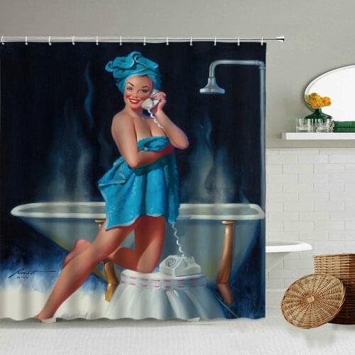 Bathing Girl Shower Curtain Sexy Woman European Oil Painting Art Bathroom Bathtub Blackout Waterproof Cloth Curtains With Hook