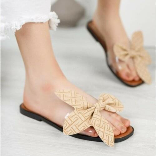 Womens Brown Ribbon Slippers flip flops slides slip-resistant special design 2021 3 different color without heels summer and spring design