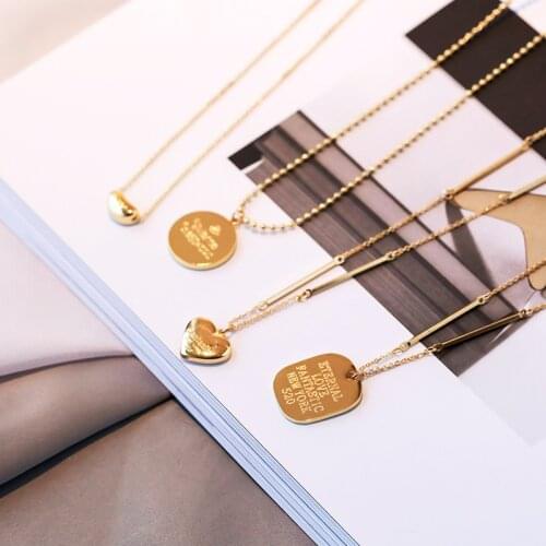 SRCOI 2019 New Lovely Heart Round Square Letter Pendant Necklace Gold Color Metal Chain Holiday Geometric Layered Necklace Women