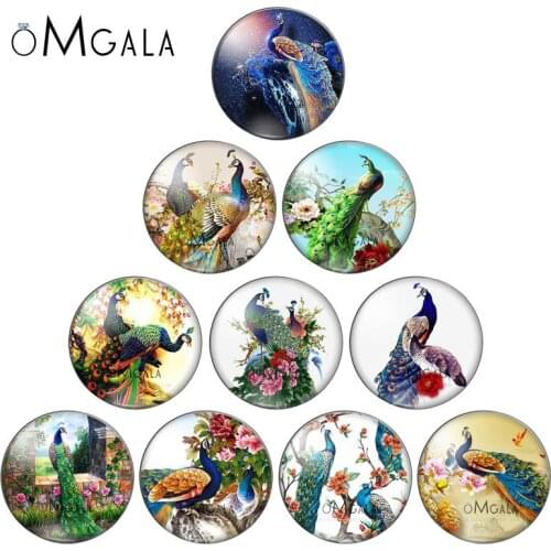 10pcs 12mm 14mm 16mm 25mm Peacock Feathers Design Round Handmade Photo Glass Cabochons & Glass Dome Cover Pendant Cameo Settings