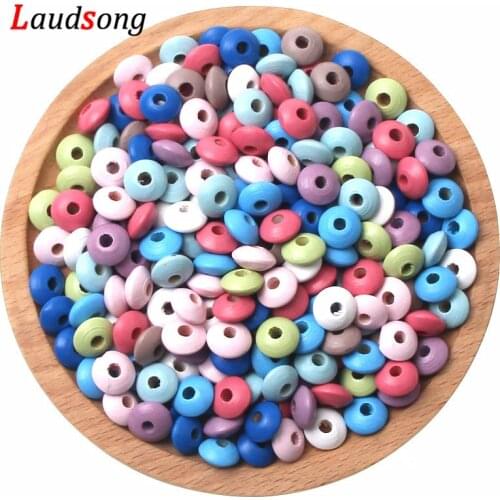 100Pcs/lot 12x6MM Colorful Natural Wood Loose Flat Spacer Wooden Beads For Jewelry Making DIY Necklace Bracelet Accessories