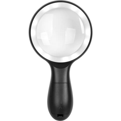 10X Handheld Magnifier Lighted Magnifying Glass Lens Large Diameter 88mm with Warm and Cool LED Light for Reading Lamp Magnifier