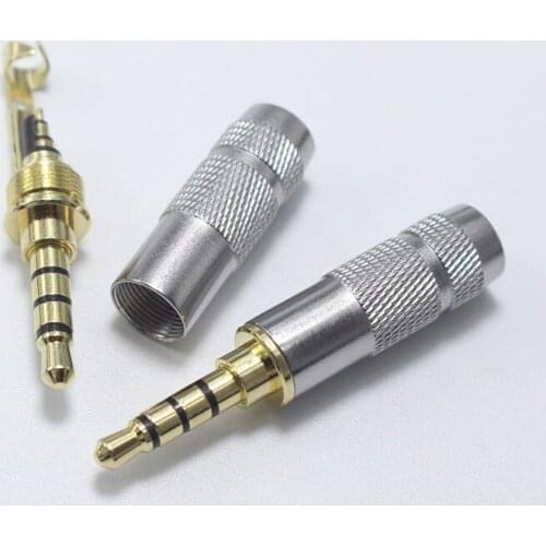 2pcs Gold Plated 3.5mm Stereo 3 / 4 Pole Repair Headphone Jack Plug Cable Audio Solder Connectors