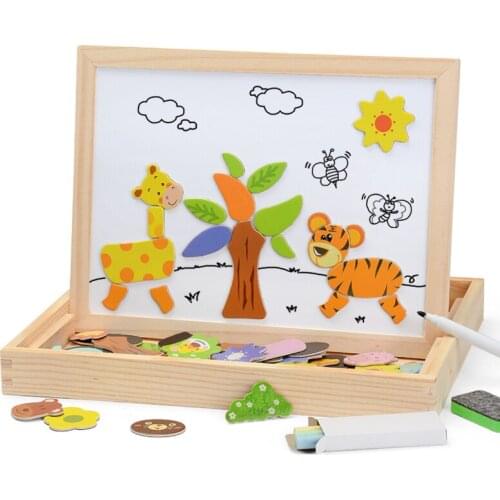 5 Optional Wooden Magnetic Puzzle Figure/Animals/ Vehicle /Circus Drawing Board Box Learning Education Toy Kids Gift 100+PCS
