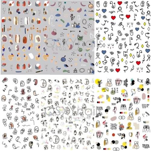 50pcs GRAFFITI Abstract Face Eyes Moon Painting Girl Figure Design Nail Art Adhesive Sticker Decal for Nail Art Decoration