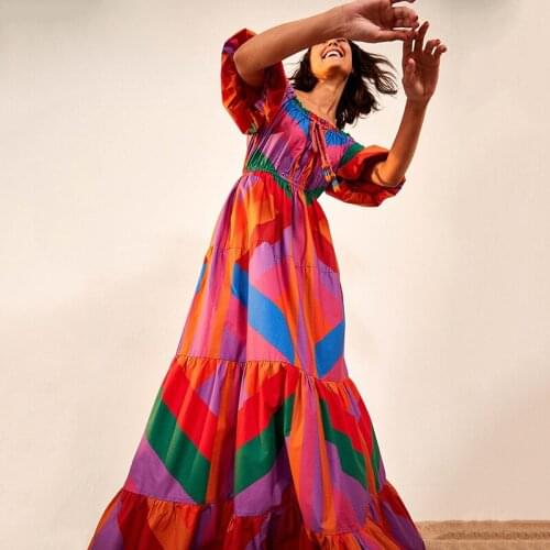 African Dresses For Women 2021 Dashiki Autumn Print Half Sleeve Maxi Dresses Boho Ruffle Gown Party Robes Abaya Boubou Outfits