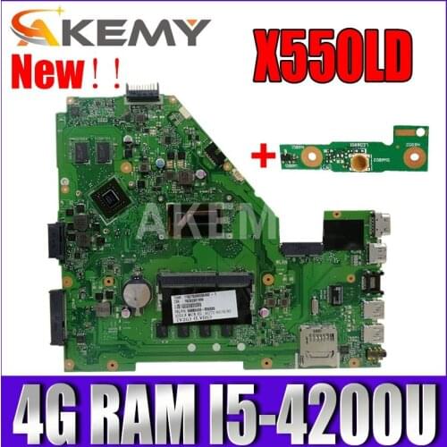Akmey X550LD Laptop motherboard W/ I5-4200U 4GB-RAM GT820M For Asus X550LD A550L Y581L W518L X550LN Test original mainboard