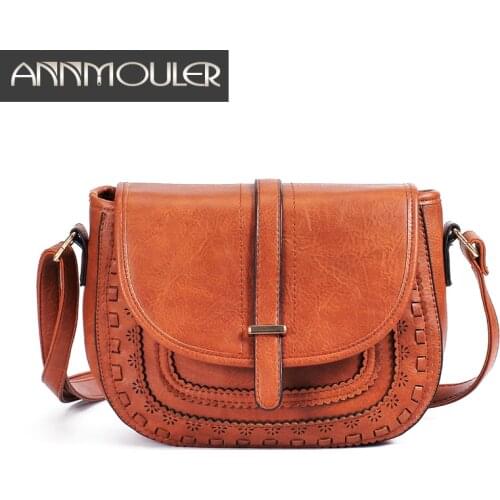 Annmouler Vintage Shoulder Bag Pu Leather Crossbody 6 Colors Messenger Bag Ladies Handbag Hollow-out Small Bag Purse Tote