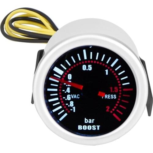 11pc 12V 57mm/2.24in Smoke Face Car metal Turbo Boost Gauge Meter With PVC Hose and T-Fitting Super bright LED display Universal