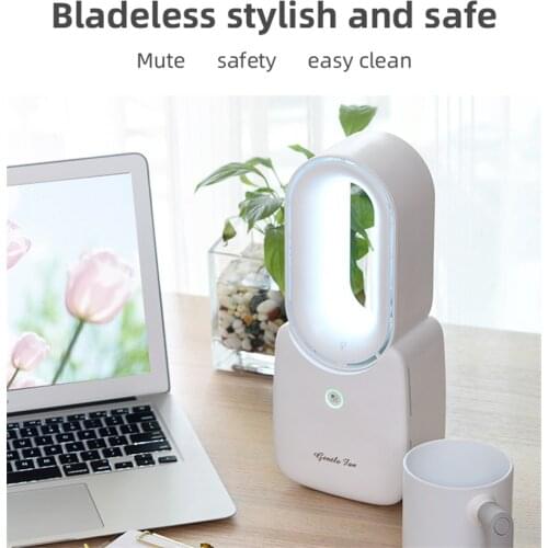 Bladeless Fan Electric With Colorful Ambient Light Portable Hand Held Mini Fan Holding Small Air Cooler USB Recharge Mute FS41