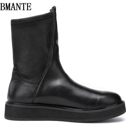 Men Genuine Leather Shoes Luxury Trainers Winter Male Adult Ankle Mixed-Colors Boots Casual Lace-up Flats Spring Black Sneaker