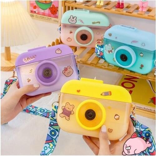 Kids Creative Cute Camera Water Bottle Simple Plastic Straw Cup Outdoor Portable Drop-Proof Kettle Summer Kawaii Gift Cup