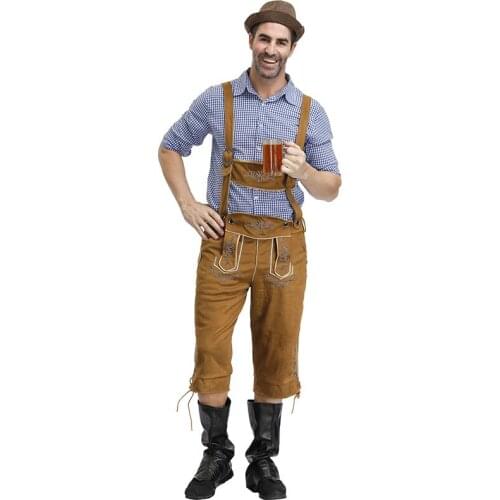 Halloween Carnival Oktoberfest Beer Lederhosen Mens Blouse Pants Hat Bavarian Costume