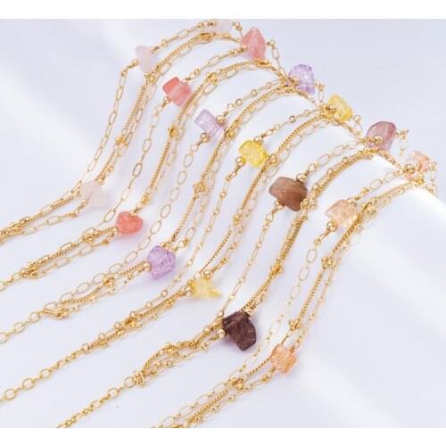 Jaeeyin 2021 Fashion Holiday Jewelry Natural Stone Colorful Irregular Hand Made Knot Metal Link Chain Bracelet New Arrivals Gift