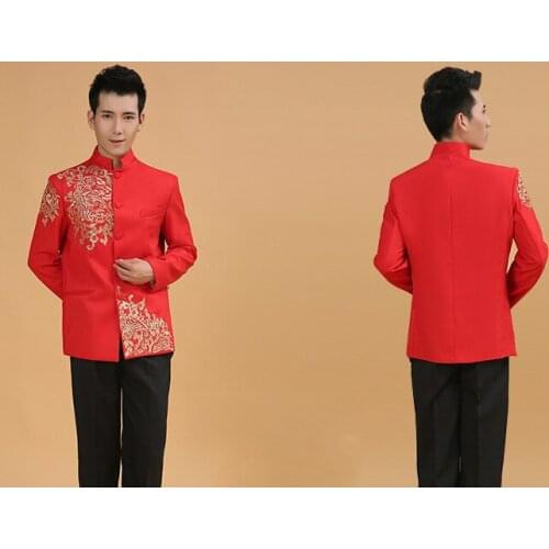 Chinese Wedding Clothes Red Man Tunic Costume Long Sleeve Chinese Traditional Clothes Male Chinese Folk Top 18