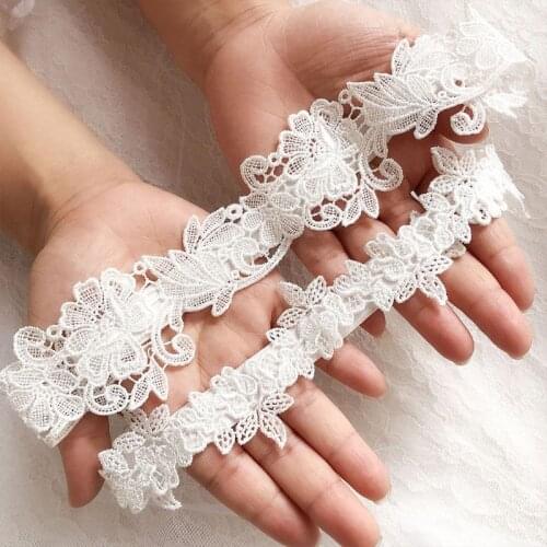 Women Embroidery Floral Lace Thigh Rings Set Wedding Prom Bridal Decorative Stretch Band Solid Color Hollow Seamless Leg