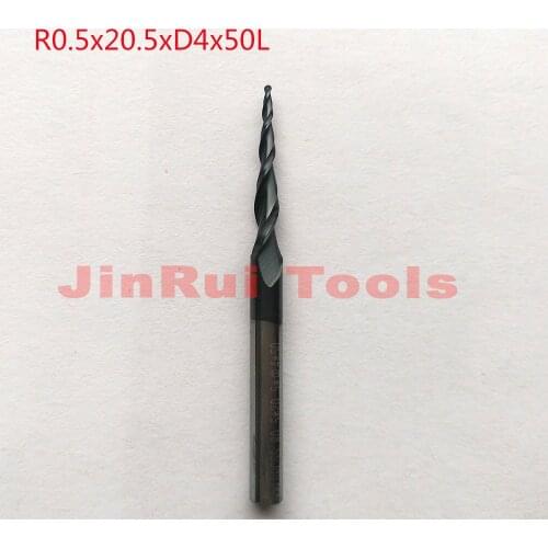 1pc R0.5*D4*20.5*50L*2F HRC55 Tungsten solid carbide Coated Tapered Ball Nose End Mills CNC milling cutters wood knife tools