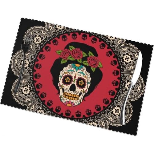 Table Mats Drink Coaster Table Placemats Frame With Mexican Skull Woman Coffee Mug Cup Coasters 6 PCS Non-slip Pads