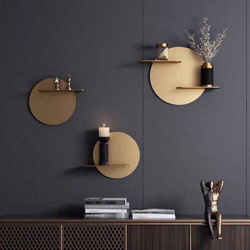 Round Wall Shelf Metal Storage Rack Wall Mount Rack Shelves Living Room Background Decorative Shelves Hooks Storage Organizer