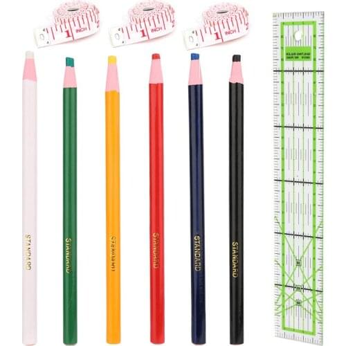 LMDZ Chalk Pencil Erasable Fabric Marker Patchwork Soft Ruler Sewing Tailor Tape Measure Acrylic Ruler Sewing Measuring Tool