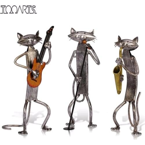 Tooarts Metal Sculpture Animals Guitar Saxophone Singing Cat Home Furnishing Articles Handicrafts home decor