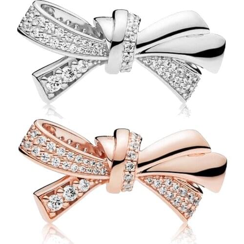 Fashion blingbling Bow charms fit bracelet 3mm snake chain bead jewelry diy pendant bangle for women girl gift