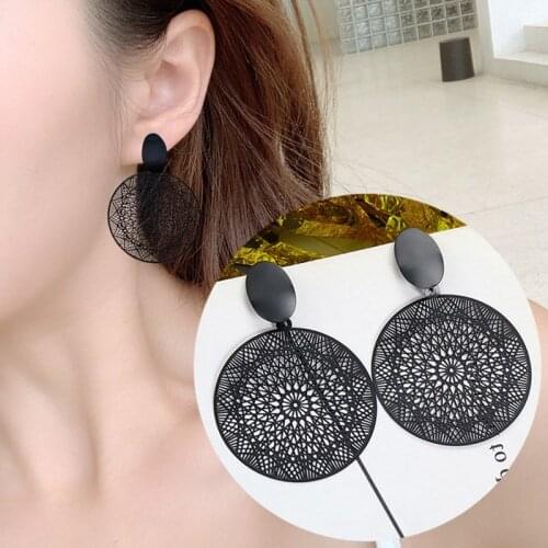 Fashion Luxury Black court Earrings Bohemian Openwork Pattern Earrings For Women Big Statement Earrings Bridal Party Jewelry