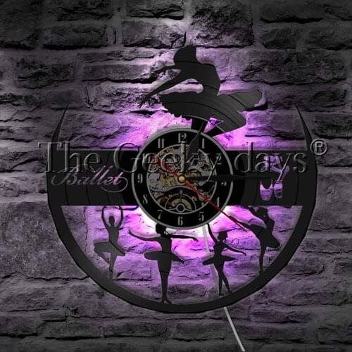 Ballerina Dancing Girls Vinyl Record Wall Clock Modern Wall Lamp Classical Dance Ballet Dancers LED Hanging Light