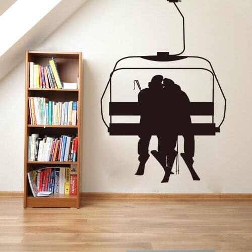 Ski Lift Couple Wall Sticker Bedroom Living Room Winter Ski Lift Romantic Girlfriend Boyfriend Lodge Wall Decal Kids Room Vinyl
