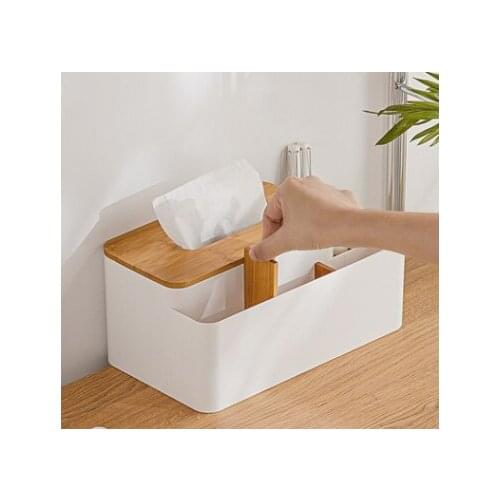 Desktop Multi-purpose Lifting Tissue Box Insert Segmented Organizer Wholesale Household Bamboo Storage Boxes & Bins Plastic