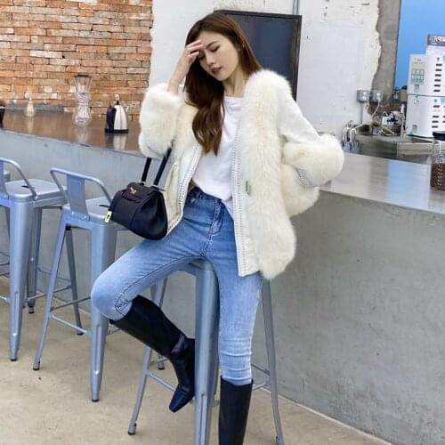 Natural Real Fox Fur Coat with Rivets 2020 Winter Motorbike Style Womens real Fur jackets