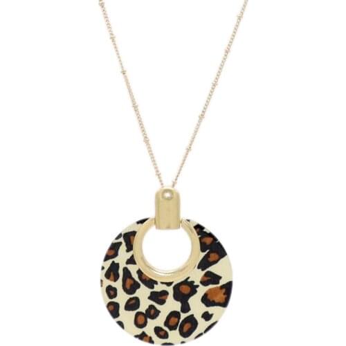 ZWPON 2019 New Long Chain Large Resin Leopard Round Disc Pendant Necklace for Women Fashion Statement Necklace Jewelry Wholesale
