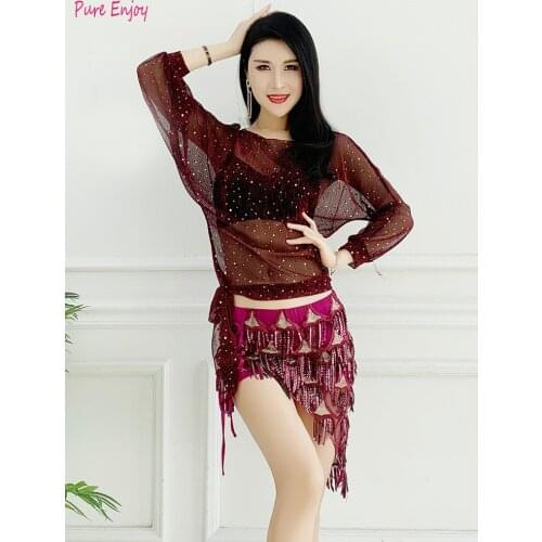New arrival Women Belly Dance training Clothing lace Outfits Girls Costume Bellydance Class Wear Top and Hip Scarf Suit