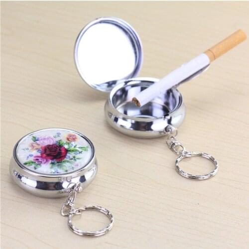 Portable Makeup Mirror with Ashtray Makeup Mirror Tobacco Ash Storage Box Metal Car Portable Ashtray Mini Ashtray with Mirror